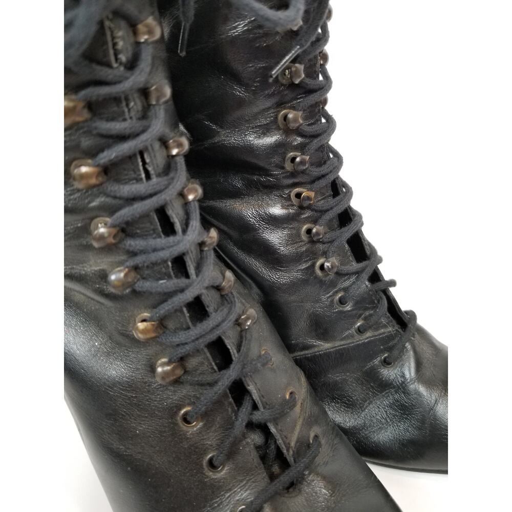 Poppies Black Leather Victorian Lace-up Boots Size 7.5 - Picture 5 of 12